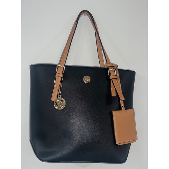 Anne Klein Black & Cream Faux Leather Tote with Extra Chain – NWT Without Tags - Picture 1 of 14